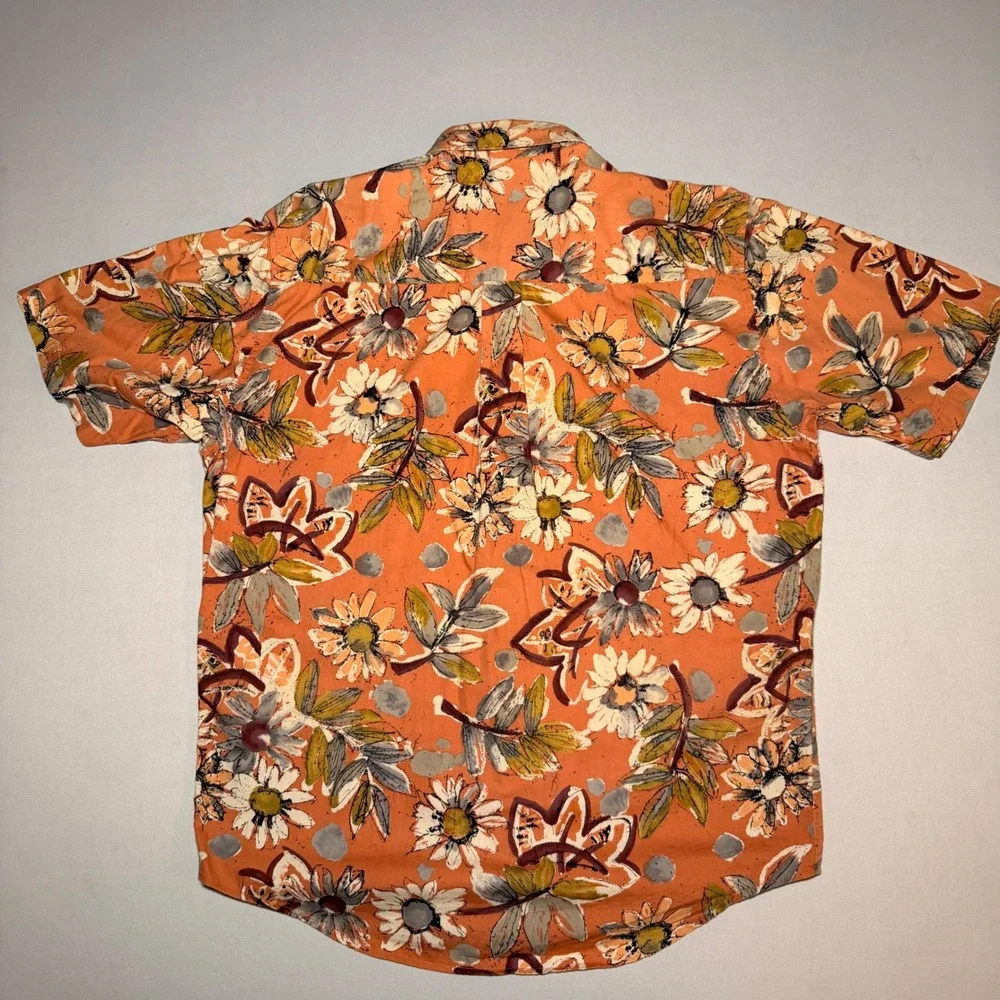 VTG Banana Republic Hawaiian Shirt Mens M Peach Cotton Tropic Daisy Miami Pastel